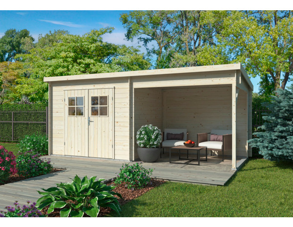 Abri bois 5 M² + extension 5 M² - Dim extérieures totales L.5,08 x P.2,24 x H 2,09 m - Brico Dépôt