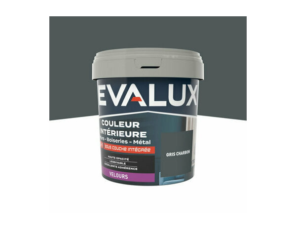 Peinture Gris charbon 0l75 velours 2en1 - Evalux - Brico Dépôt