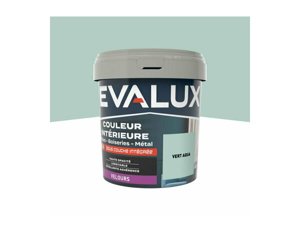 Peinture Vert aqua 0l75 velours 2en1 - Evalux - Brico Dépôt