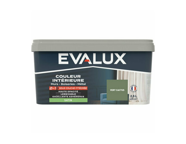 Peinture Vert cactus 2l5 satin 2en1 - Evalux - Brico Dépôt