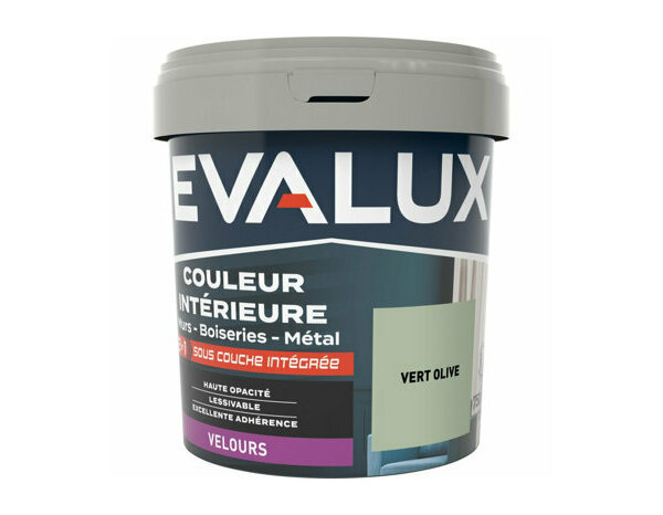 Peinture Vert olive 0l75 velours  2en1 - Evalux - Brico Dépôt