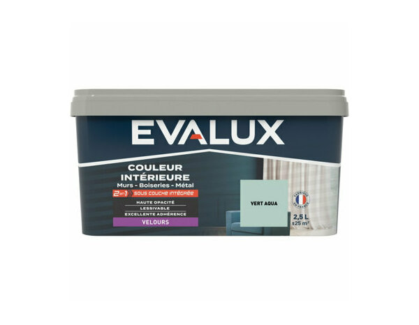 Peinture Vert aqua 2l5 velours 2en1 - Evalux - Brico Dépôt
