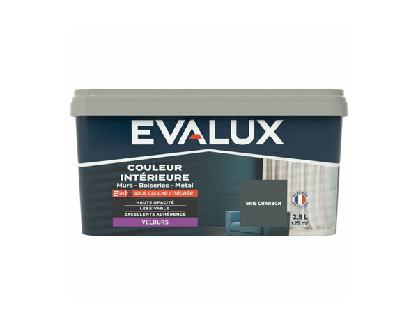 Peinture Gris charbon 2l5 velours 2en1 - Evalux - Brico Dépôt