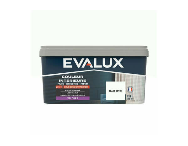 Peinture blanc coton 2l5 velours 2en1 - Evalux - Brico Dépôt
