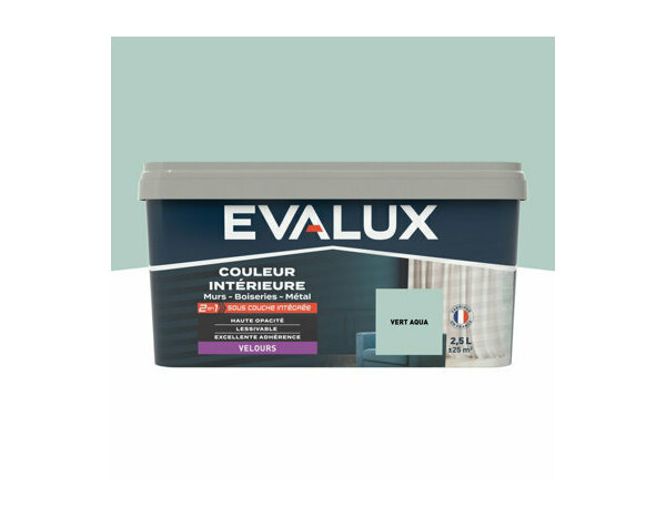 Peinture Vert aqua 2l5 velours 2en1 - Evalux - Brico Dépôt