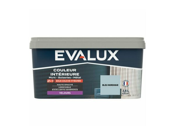 Peinture Bleu nordique 2l5 velours 2en1 - Evalux - Brico Dépôt