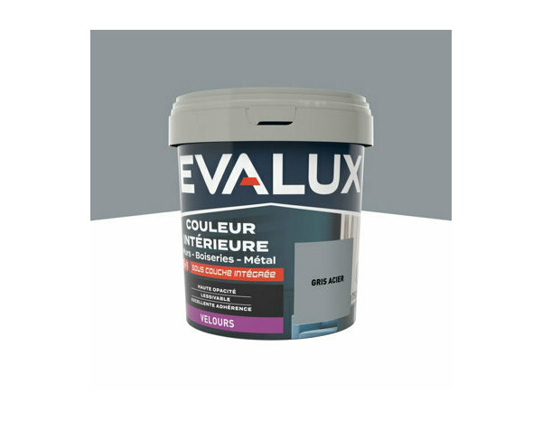 Peinture Gris acier 0l75 velours 2en1 - Evalux - Brico Dépôt