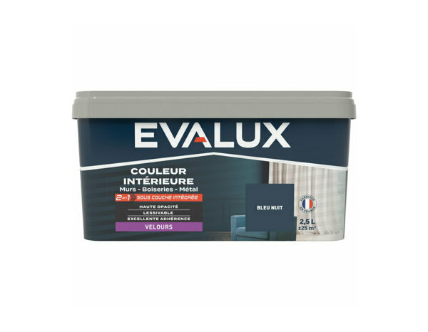 Peinture Bleu nuit 2l5 velours 2en1 - Evalux - Brico Dépôt