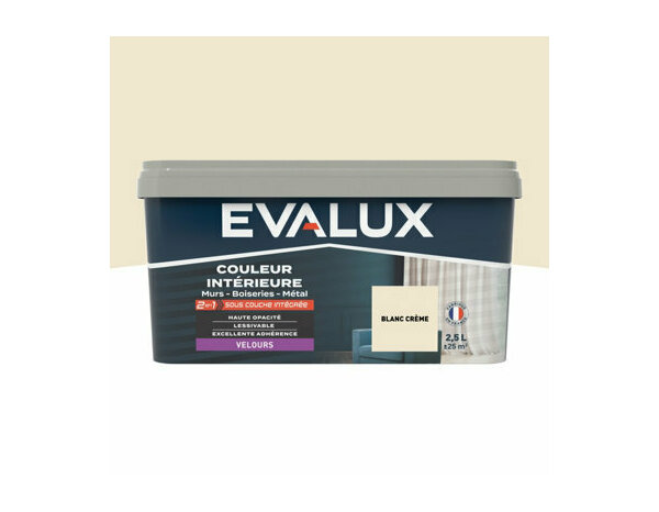 Peinture Blanc creme 2l5 velours 2en1 - Evalux - Brico Dépôt
