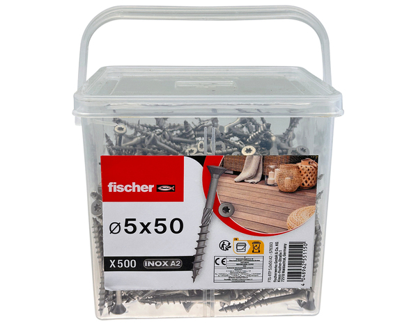 Seau de 500 vis terrasse 5X50 en inox A2 - Fischer - Brico Dépôt