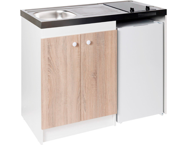 Cuisinette vitrocéramique (1 évier,1 meuble,1 plaque,1 réfrigérateur) - : L. 120 - Brico Dépôt