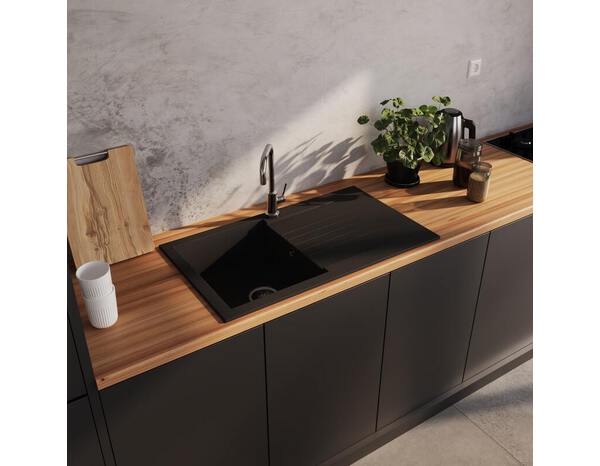 Evier composite noir 1 cuve grande capacité  "KARTA" - Brico Dépôt