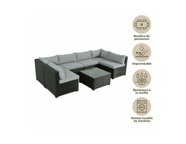 Salon de jardin 6 places noir et gris "LAVANA" - Brico Dépôt
