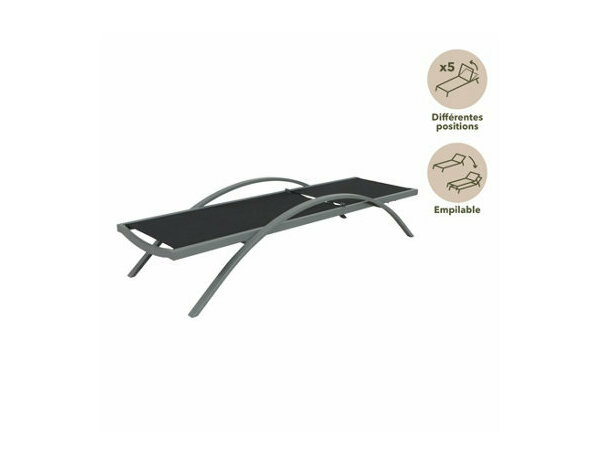 Lot de 2 bain de soleil en acier et textile gris mat "KERICA" - L. 189 x l. 63 x H. 42 cm. - Marque BLOOMA - Brico Dépôt