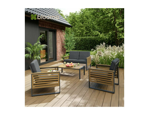 Salon de jardin 4 places en aluminium décor bois "HIBISCA" - Marque BLOOMA - Brico Dépôt