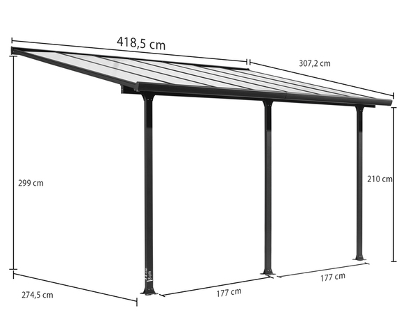 Pergola adossée en aluminium gris et toit en polycarbonate  4 x 3 m soit 12,83 M2 - Brico Dépôt