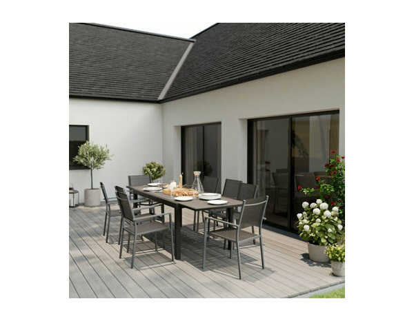 Table extensible en aluminium 8-10 personnes gris "KERICA" - Marque BLOOMA - Brico Dépôt
