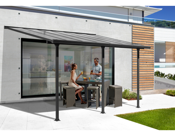 Pergola adossée en aluminium gris et toit en polycarbonate  4 x 3 m soit 12,83 M2 - Brico Dépôt