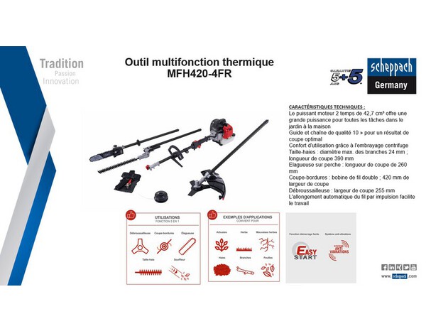 Outil multifonction thermique 4 en 1 42CC - Scheppach - Brico Dépôt