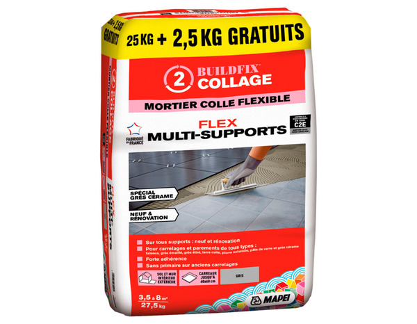 Mortier colle flexible multi-supports neuf et rénovation gris - sac 25+2,5KG   - Mapei - Brico Dépôt