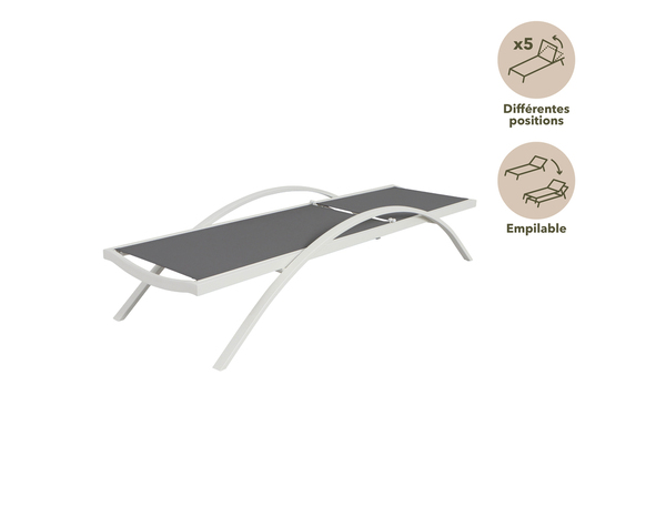 Lot de 2 bain de soleil en acier et toile polyester blanc/taupe "AZALIS" - : L. 188.5 x l. 62 x H. 85.5 cm - Marque BLOOMA - Brico Dépôt