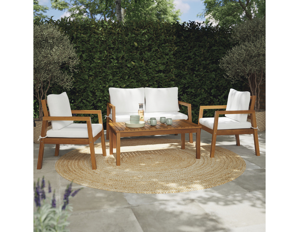 Salon de jardin en bois 4 places avec coussins beiges "TALICA" - Marque BLOOMA - Brico Dépôt