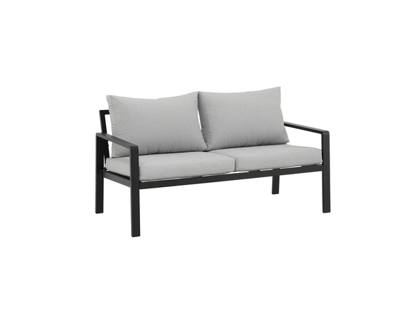 Salon de jardin en aluminium noir et gris avec coussins - 4 personnes - Brico Dépôt