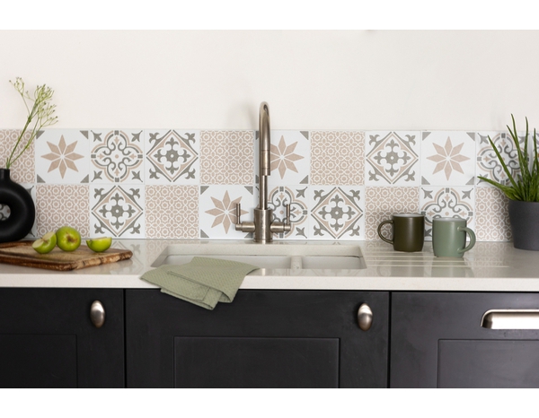 6 dalles murales PVC adhésives blanc/vert/gris effet carreaux de ciment "ALIA" 15X15 cm - Brico Dépôt