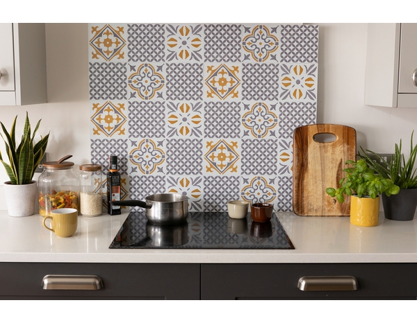 6 dalles murales PVC adhésives blanc, jaune, gris effet carreaux de ciment "NADIA" 15X15 cm - Brico Dépôt