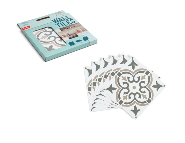 6 dalles murales PVC adhésives blanc, gris, vert effet carreaux de ciment "JAMILA" 15X15 cm - Brico Dépôt