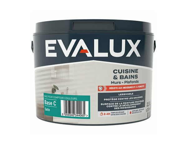 Peinture cuisine et bains Base C Satin 2,5 L - Evalux - Brico Dépôt