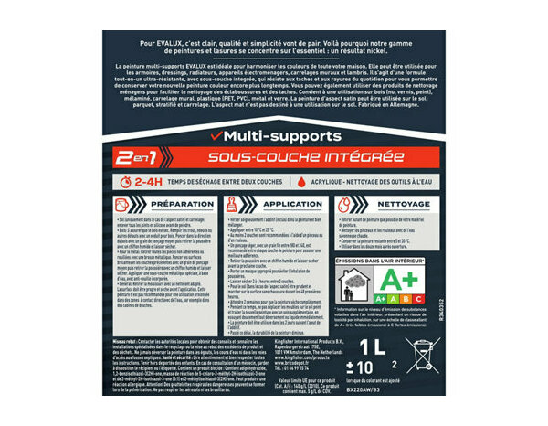 Peinture multi supports Base B Satin 1 L - Evalux - Brico Dépôt