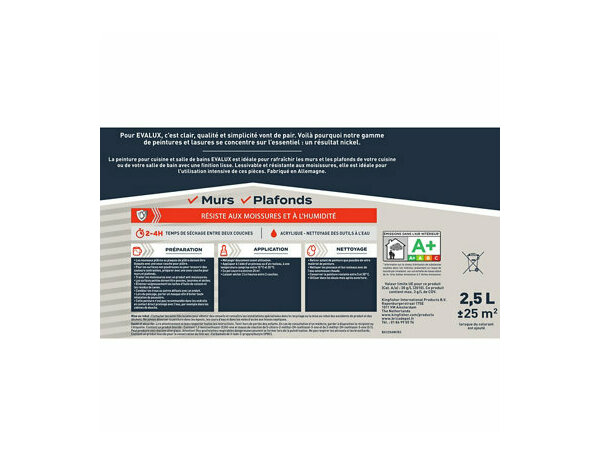 Peinture cuisine et bains Base C Satin 2,5 L - Evalux - Brico Dépôt