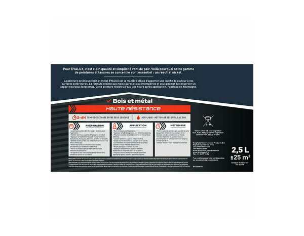 Peinture extérieure bois métal Base B Satin 2,5 L - Evalux - Brico Dépôt