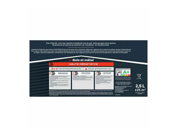 Peinture intérieure bois métal Base C Satin 2,5 L - Evalux - Brico Dépôt