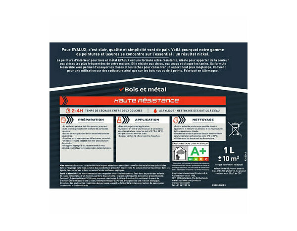 Peinture intérieure bois métal Base C Satin 1 L - Evalux - Brico Dépôt