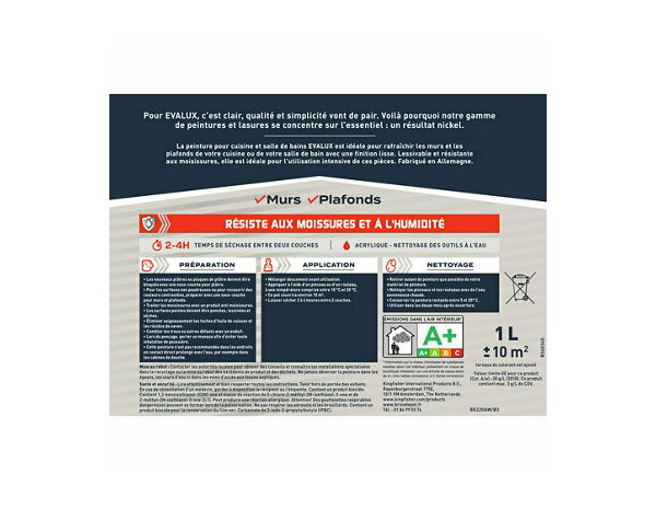 Peinture cuisine et bains Base B Satin 1 L - Evalux - Brico Dépôt
