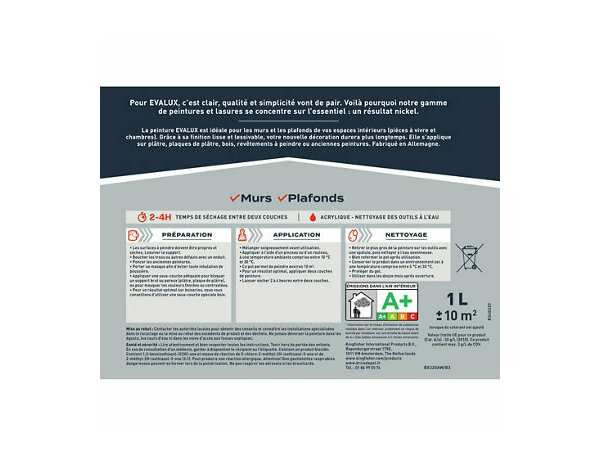 Peinture murs base C Mat 1 L - Evalux - Brico Dépôt
