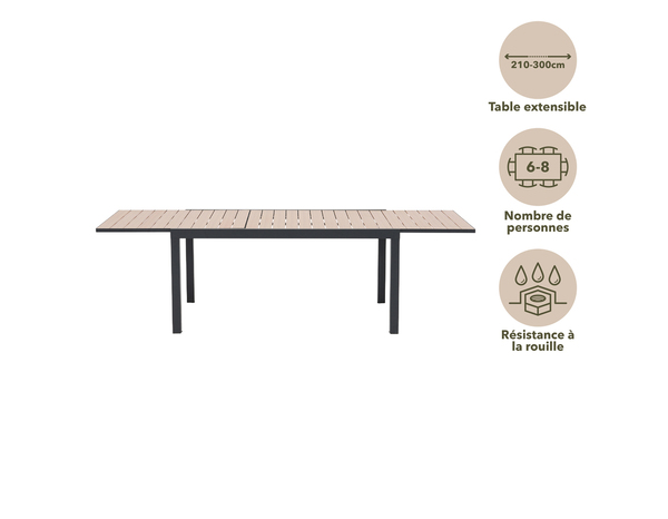 Table en aluminium et plateau imitation bois "AMELA" - L. 161,5 x l. 100 x H. 75,5 cm. - Marque BLOOMA - Brico Dépôt