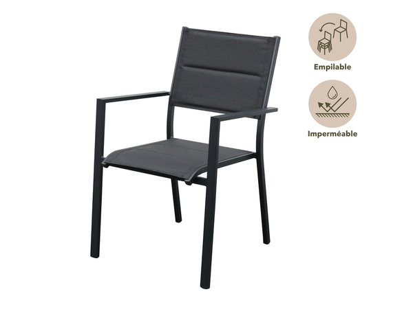 Fauteuil aluminium anthracite "ASARA" - L. 56 x l. 60 x H. 88 cm. - Marque BLOOMA - Brico Dépôt