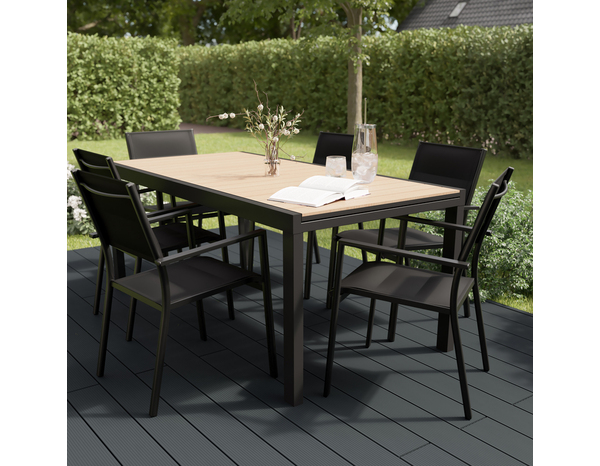 Table en aluminium et plateau imitation bois "AMELA" - L. 161,5 x l. 100 x H. 75,5 cm. - Marque BLOOMA - Brico Dépôt