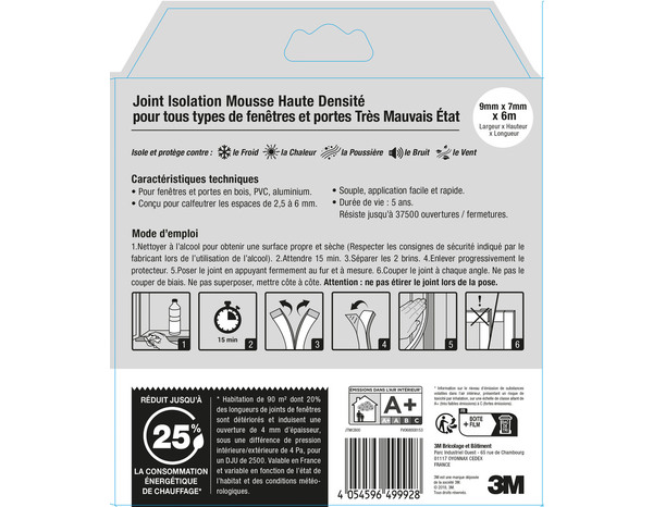 Joint en mousse pour porte et fenêtre blanc 6m - 3M - Brico Dépôt