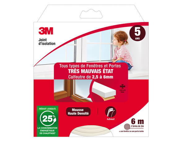 Joint en mousse pour porte et fenêtre blanc 6m - 3M - Brico Dépôt