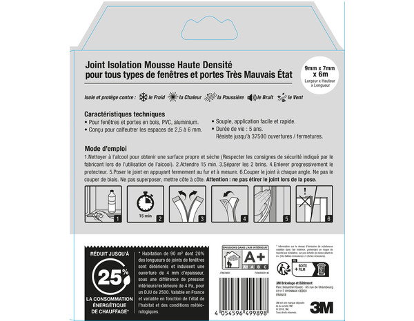 Joint en mousse pour porte et fenêtre marron 6m - 3M - Brico Dépôt