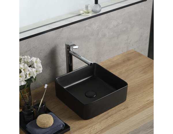 Vasque à poser céramique carré noir mat ALVINE - 34,2x12x34,2 cm - Cooke and Lewis - Brico Dépôt