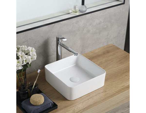 Vasque à poser céramique carré blanc ALVINE - 34,2x12x34,2 cm - Cooke and Lewis - Brico Dépôt