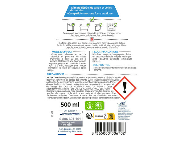 Nettoyant anticalcaire cabine de douche 500ml - Brico Dépôt