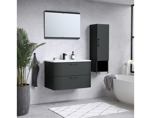 Ensemble meuble sous vasque + plan vasque + miroir "BOW" 80 cm noir - Brico Dépôt