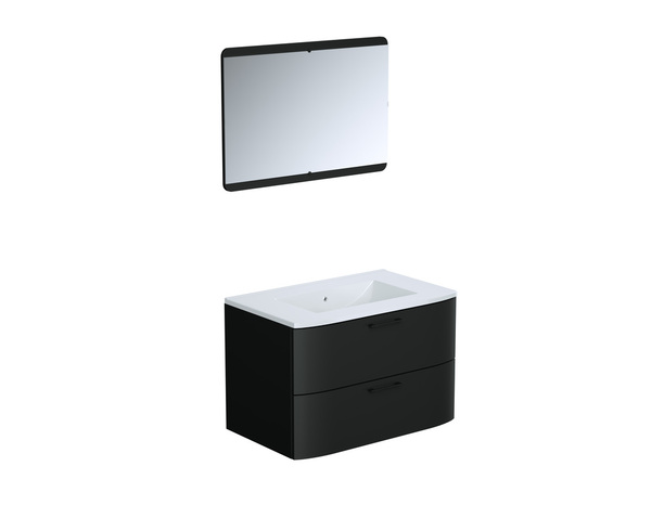 Ensemble meuble sous vasque + plan vasque + miroir "BOW" 80 cm noir - Brico Dépôt