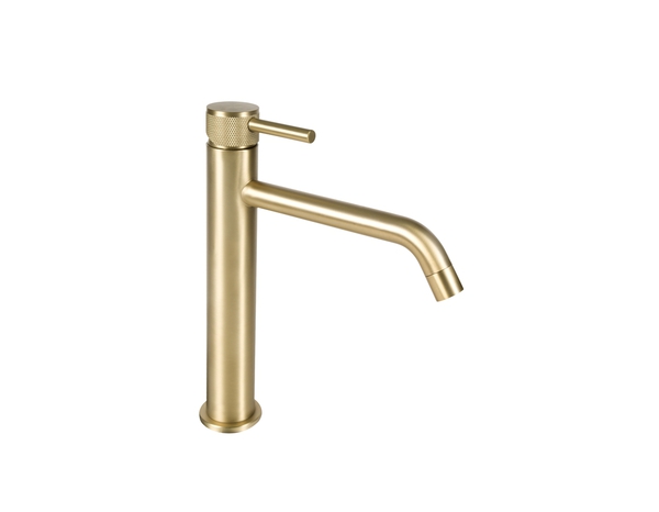 Mitigeur lavabo XL SINDIA acier inoxydable finition or brossé H. 25,6 cm P. 19,3 cm - Brico Dépôt